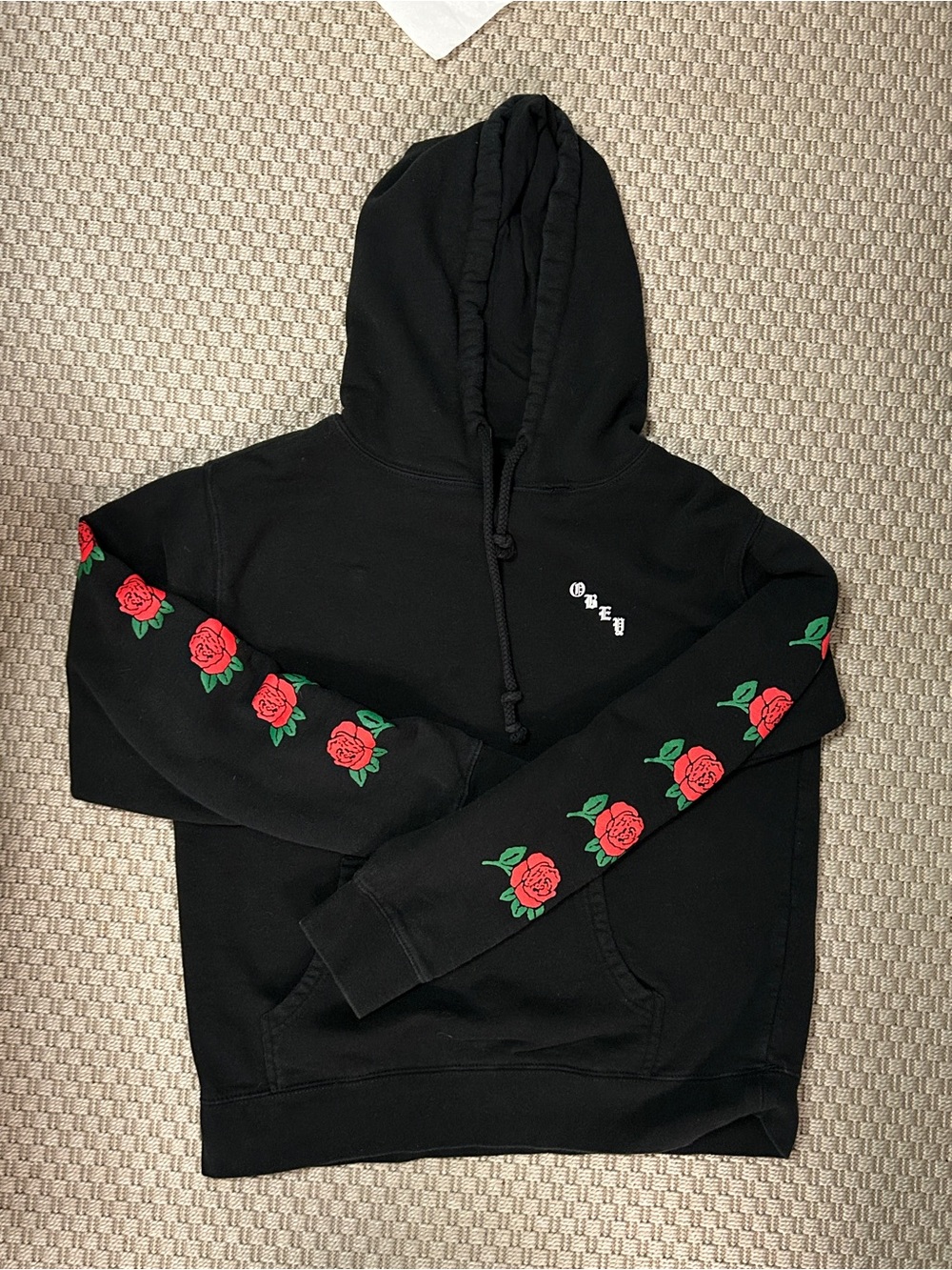 OBEY Black Rose-Print Women's Hoodie Sweater